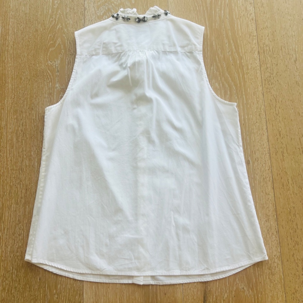 J. Crew Women's Sleeveless White Blouse Embellished Jewel Collar Size 12 - Picture 11 of 15